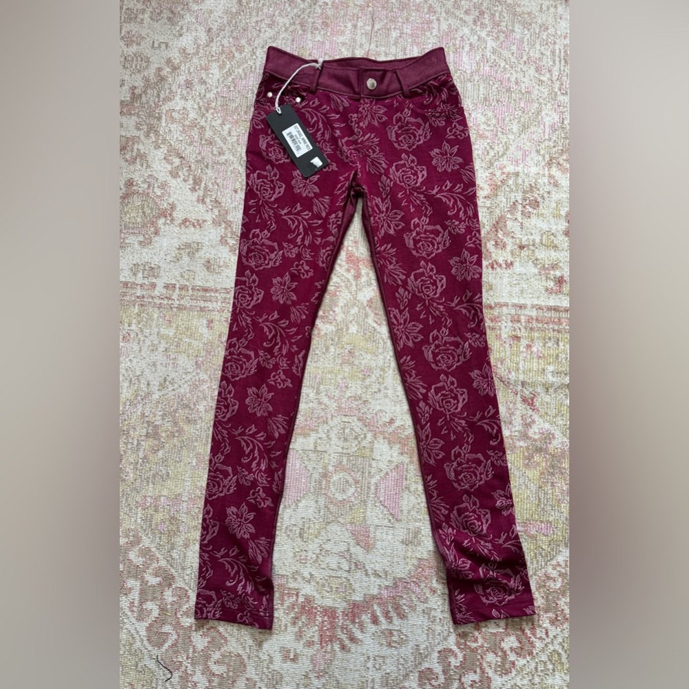 Yelete Burgundy Floral Jeggings